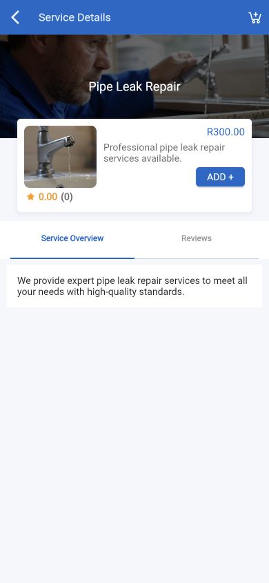 E-Huru mobile app service detail screen for pipe leak repair